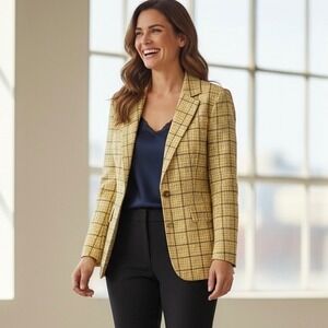 Vintage Young Pendleton 100% Wool Plaid Blazer Jacket Wool‎ Brown Beige Blue 12